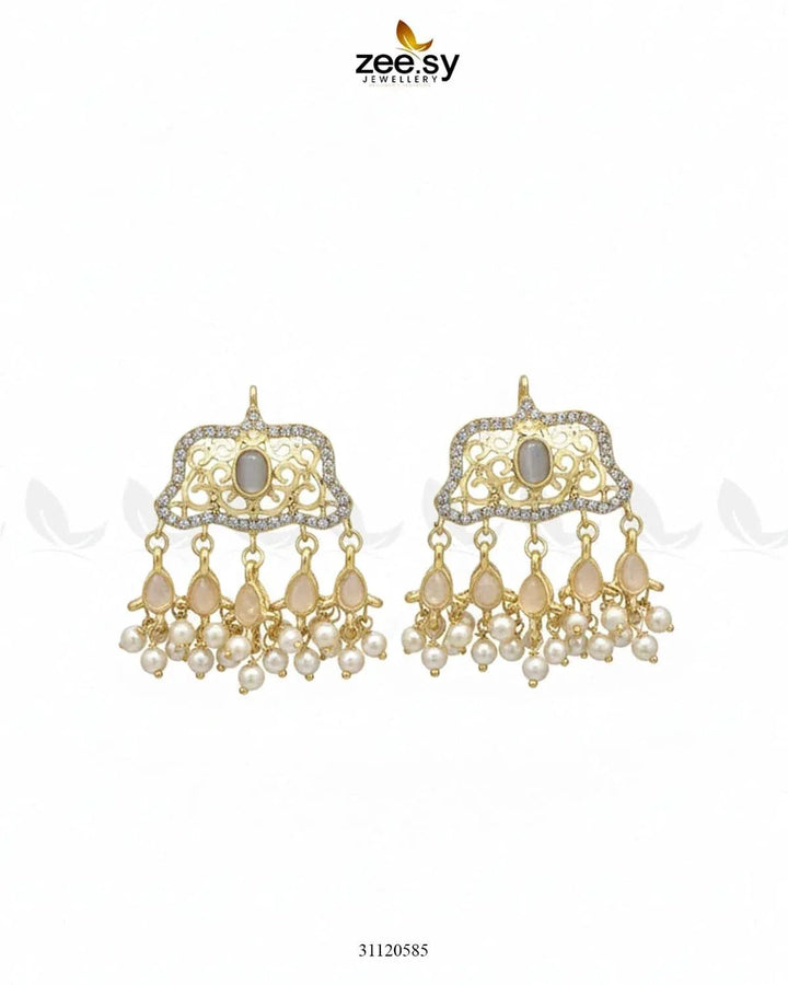 Elegant Tassel Moti Work Earrings Golden Pearl Earrings - Zeesy Jewellery Pakistan | Premium Artificial & Imitation Jewellery