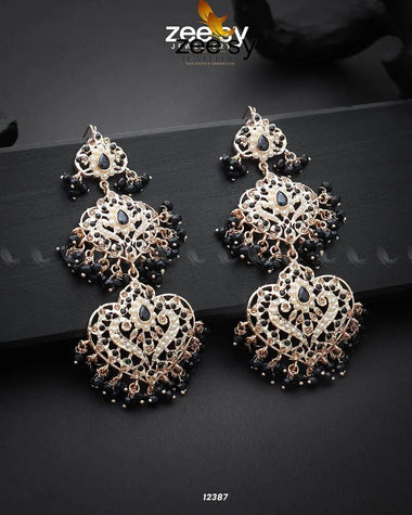Keerthi's Earrings Golden Black Earrings - Zeesy Jewellery Pakistan | Premium Artificial & Imitation Jewellery