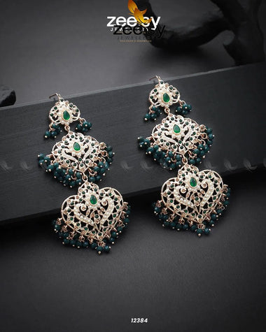 Keerthi's Earrings Golden Green Earrings - Zeesy Jewellery Pakistan | Premium Artificial & Imitation Jewellery