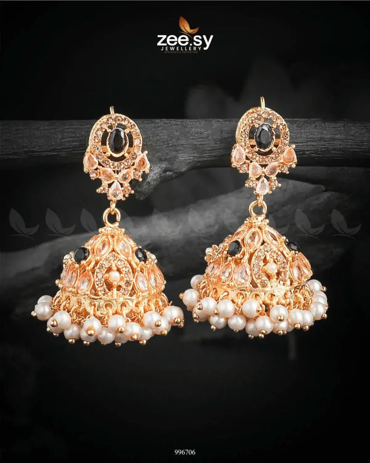 Kinzaa Earrings Golden Black Earrings - Zeesy Jewellery Pakistan | Premium Artificial & Imitation Jewellery