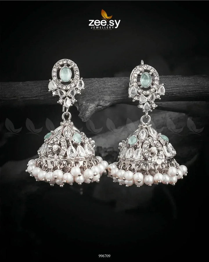 Kinzaa Earrings Silver Mint Green Earrings - Zeesy Jewellery Pakistan | Premium Artificial & Imitation Jewellery