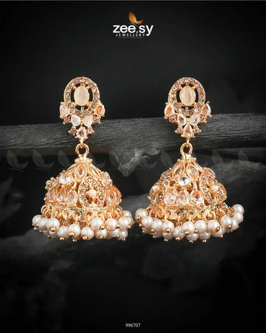 Kinzaa Earrings Golden Champagne Earrings - Zeesy Jewellery Pakistan | Premium Artificial & Imitation Jewellery