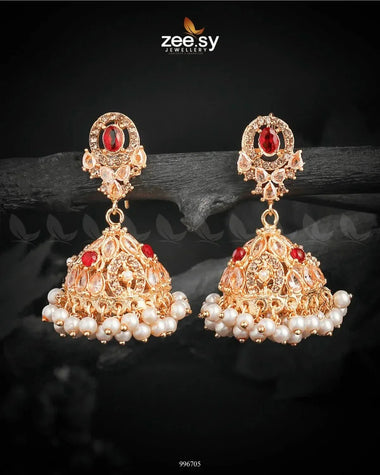 Kinzaa Earrings Golden Red Earrings - Zeesy Jewellery Pakistan | Premium Artificial & Imitation Jewellery