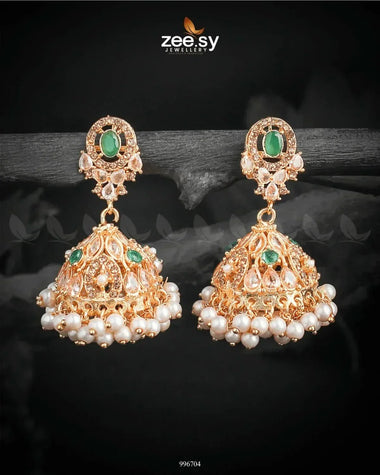 Kinzaa Earrings Golden Green Earrings - Zeesy Jewellery Pakistan | Premium Artificial & Imitation Jewellery