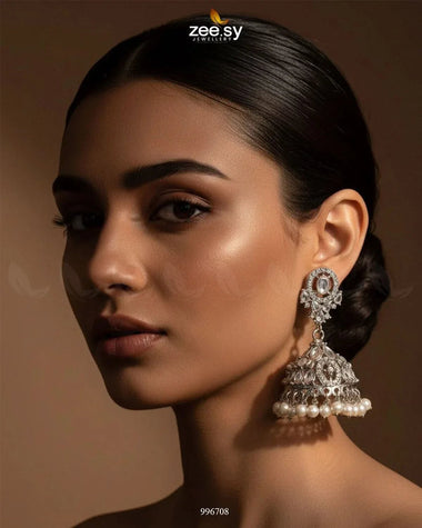 Kinzaa Earrings Silver White Earrings - Zeesy Jewellery Pakistan | Premium Artificial & Imitation Jewellery
