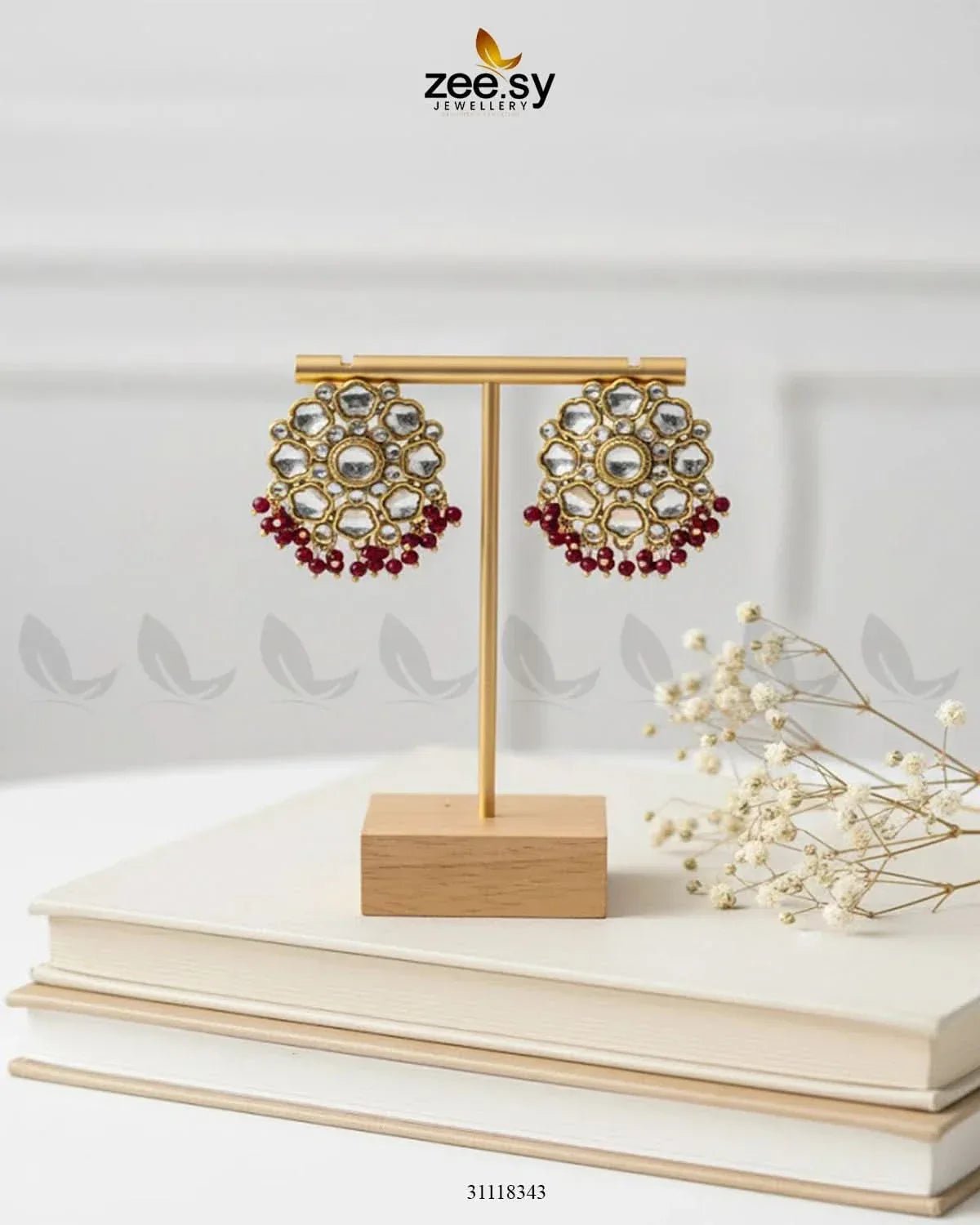 Moonbeam Earrings Golden Red Earrings - Zeesy Jewellery Pakistan | Premium Artificial & Imitation Jewellery