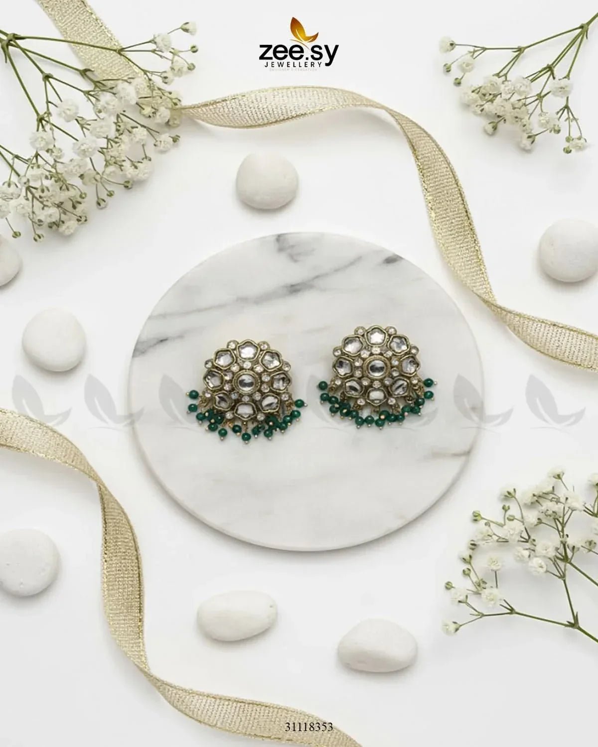 Moonbeam Earrings Golden Green Earrings - Zeesy Jewellery Pakistan | Premium Artificial & Imitation Jewellery