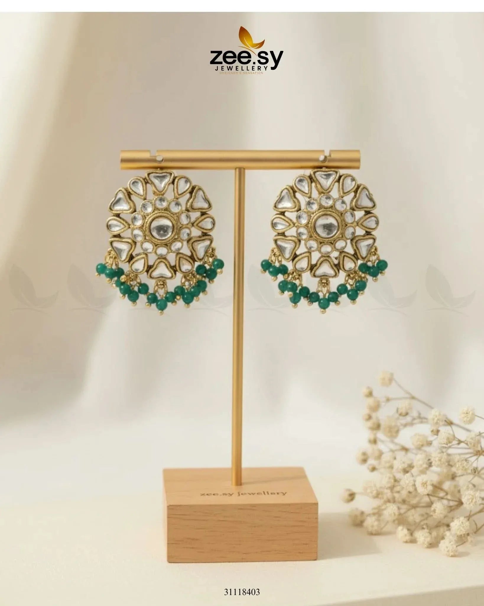 Sandbar Earrings Golden Green Earrings - Zeesy Jewellery Pakistan | Premium Artificial & Imitation Jewellery