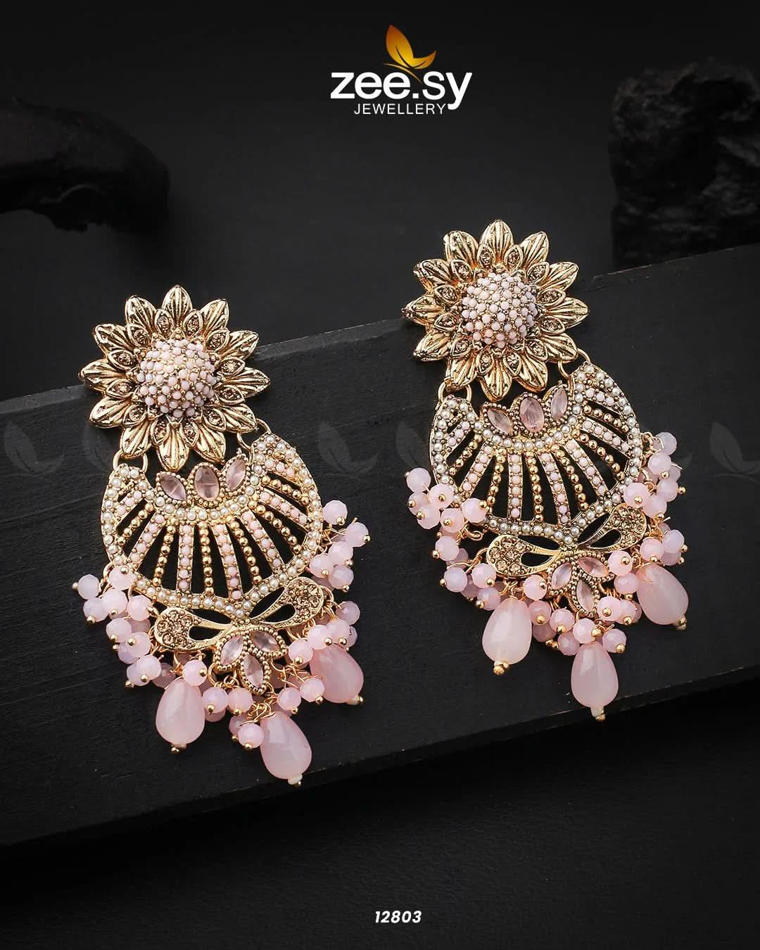 Arri Earrings Golden Mint Pink Earrings - Zeesy Jewellery Pakistan | Premium Artificial & Imitation Jewellery
