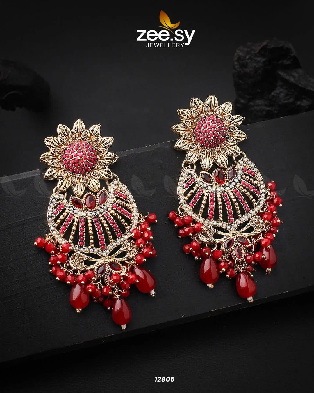 Arri Earrings Golden Red Earrings - Zeesy Jewellery Pakistan | Premium Artificial & Imitation Jewellery
