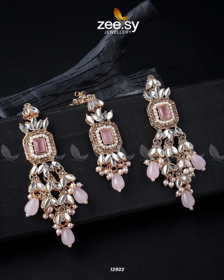 Dictamnus Earrings Golden Mint Pink Earrings - Zeesy Jewellery Pakistan | Premium Artificial & Imitation Jewellery