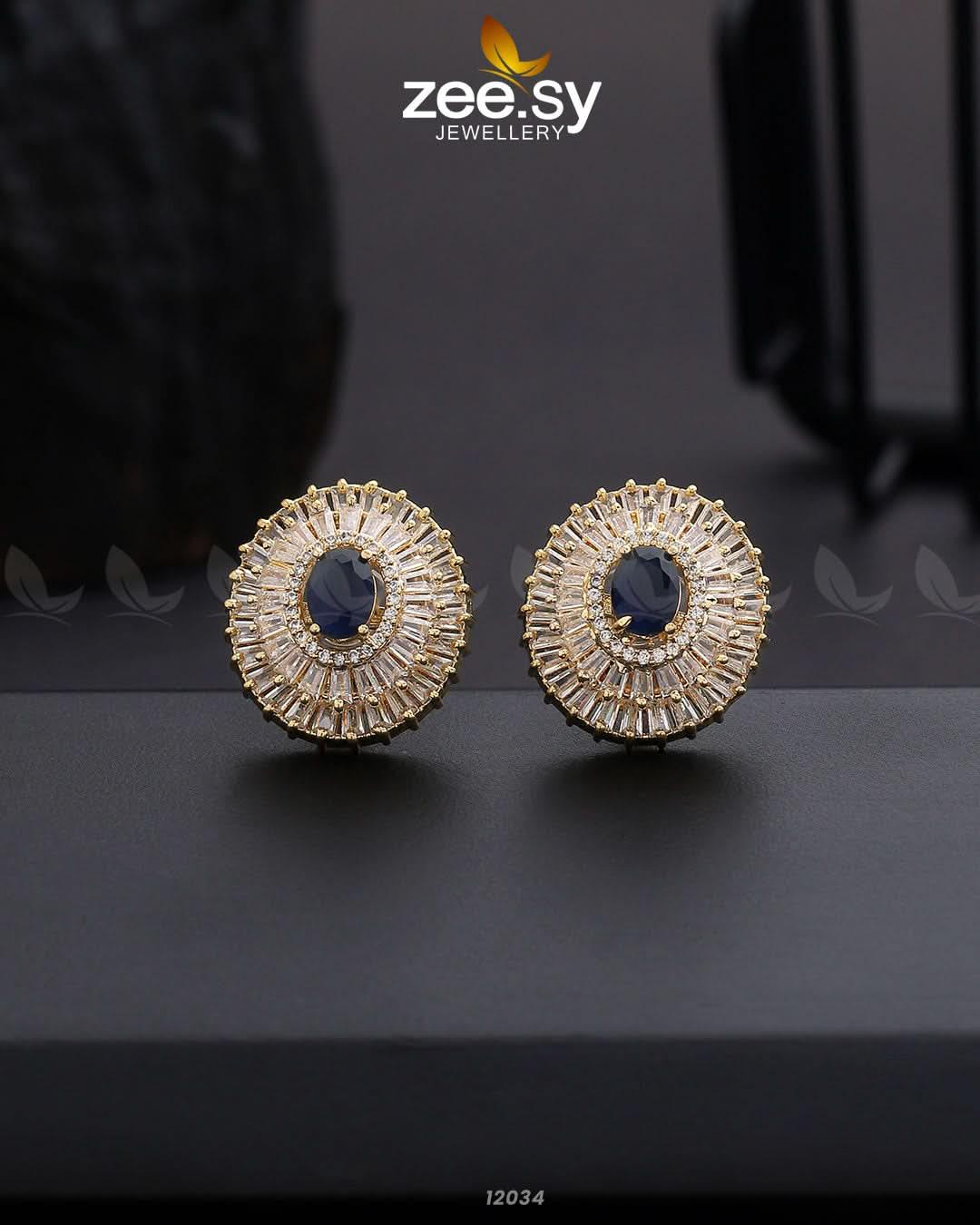Earrings-0872 Golden Blue Earrings - Zeesy Jewellery Pakistan | Premium Artificial & Imitation Jewellery