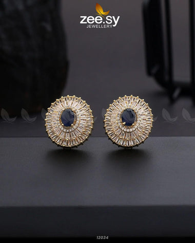 Earrings-0872 Golden Blue Earrings - Zeesy Jewellery Pakistan | Premium Artificial & Imitation Jewellery