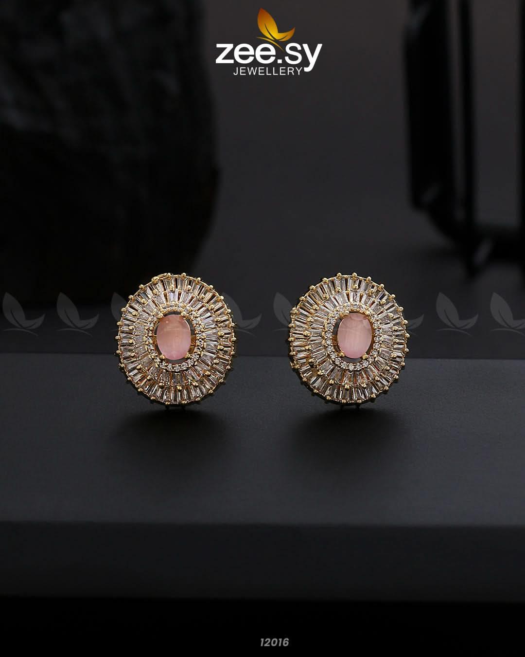 Earrings-0872 Golden Mint Pink Earrings - Zeesy Jewellery Pakistan | Premium Artificial & Imitation Jewellery