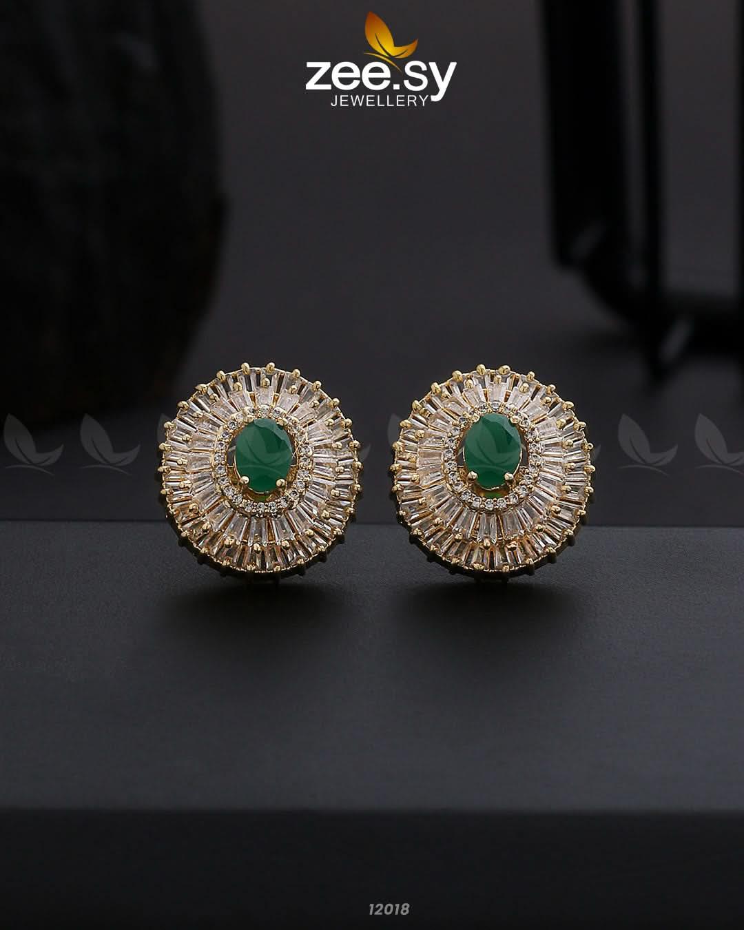 Earrings-0872 Golden Green Earrings - Zeesy Jewellery Pakistan | Premium Artificial & Imitation Jewellery