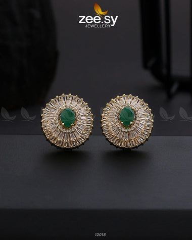 Earrings-0872 Golden Green Earrings - Zeesy Jewellery Pakistan | Premium Artificial & Imitation Jewellery