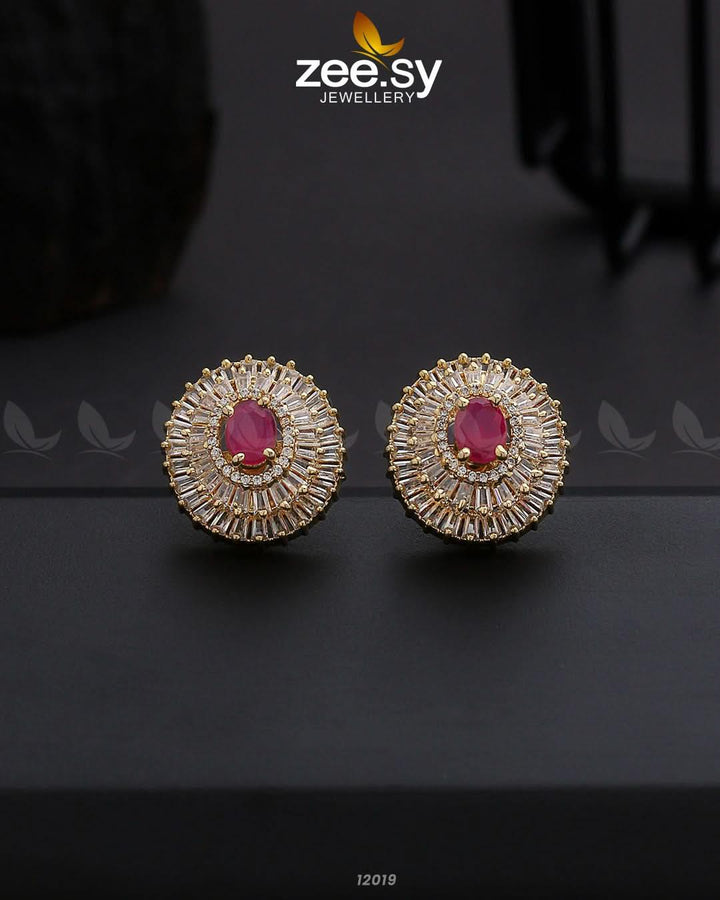 Earrings-0872 Golden Ruby Earrings - Zeesy Jewellery Pakistan | Premium Artificial & Imitation Jewellery