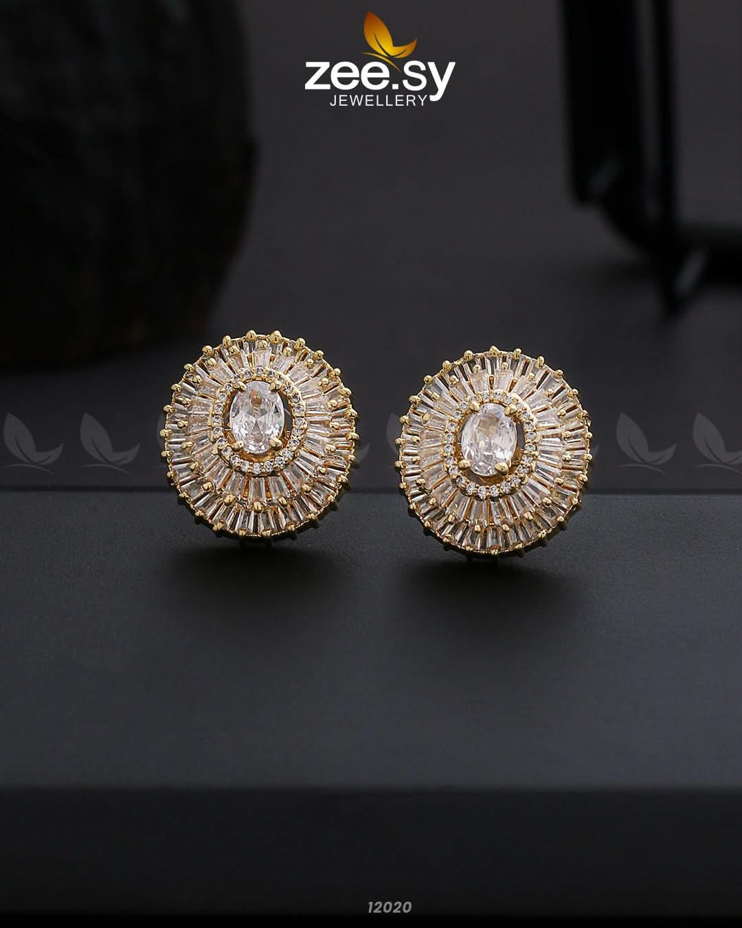 Earrings-0872 Golden White Earrings - Zeesy Jewellery Pakistan | Premium Artificial & Imitation Jewellery