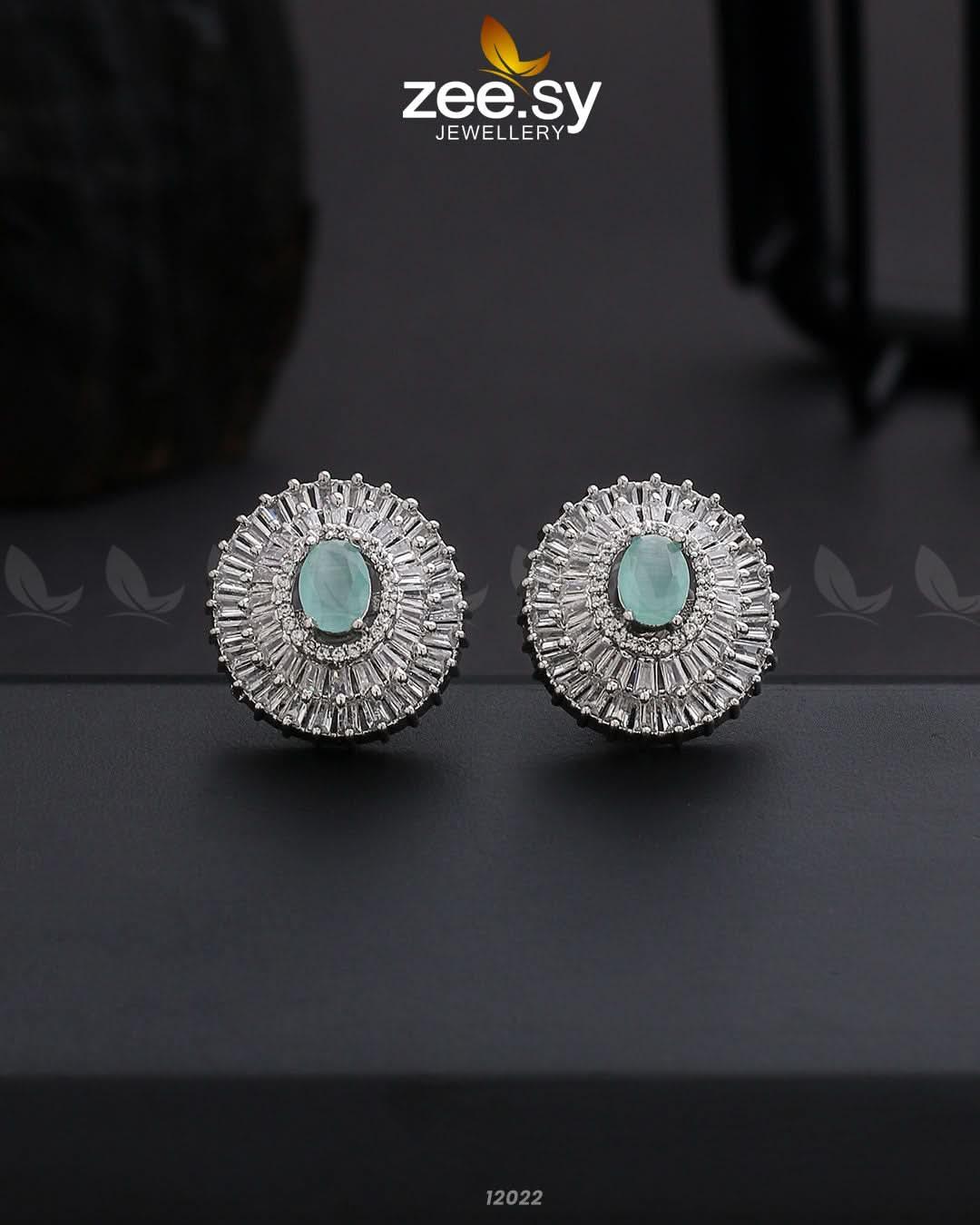 Earrings-0872 Silver Mint Green Earrings - Zeesy Jewellery Pakistan | Premium Artificial & Imitation Jewellery