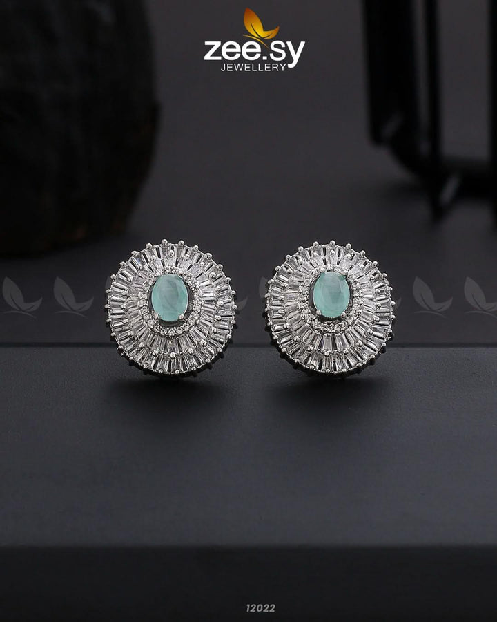 Earrings-0872 Silver Mint Green Earrings - Zeesy Jewellery Pakistan | Premium Artificial & Imitation Jewellery