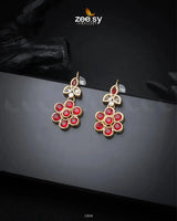 Primrose Earrings Golden Red Earrings - Zeesy Jewellery Pakistan | Premium Artificial & Imitation Jewellery