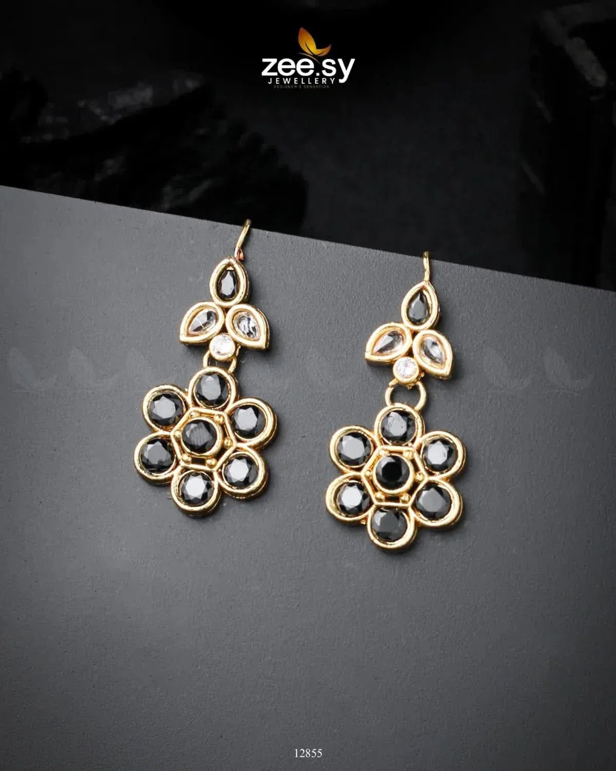 Primrose Earrings Golden Black Earrings - Zeesy Jewellery Pakistan | Premium Artificial & Imitation Jewellery