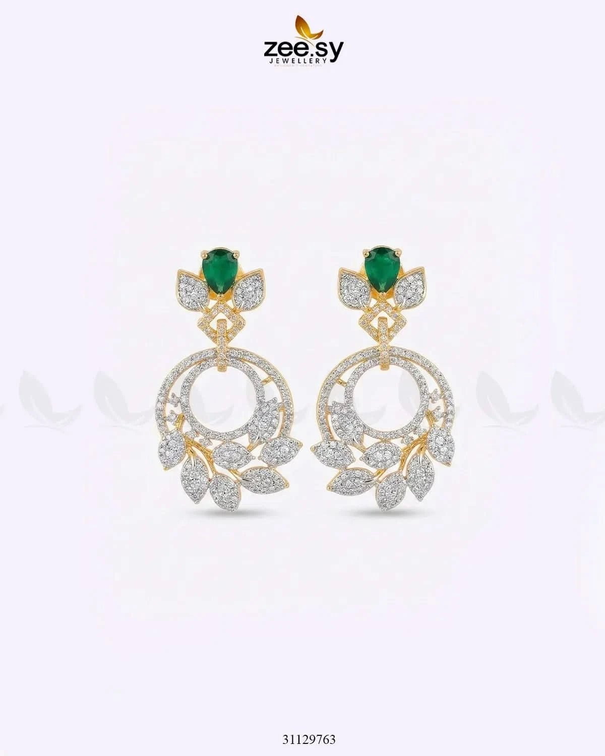 Golden Royal Round Zirconia Earrings Golden Green Earrings - Zeesy Jewellery Pakistan | Premium Artificial & Imitation Jewellery
