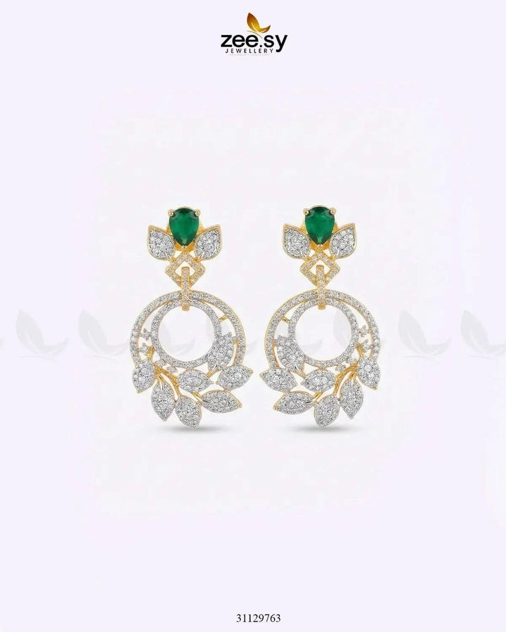 Golden Royal Round Zirconia Earrings Golden Green Earrings - Zeesy Jewellery Pakistan | Premium Artificial & Imitation Jewellery