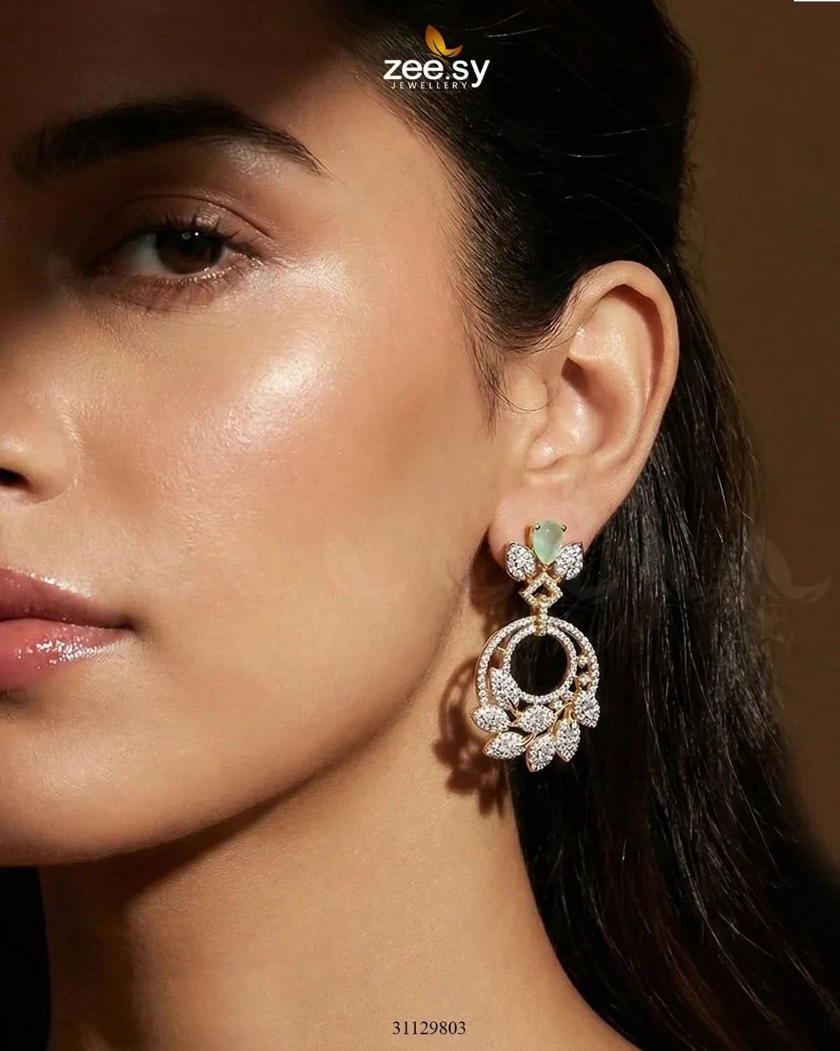 Golden Royal Round Zirconia Earrings Earrings - Zeesy Jewellery Pakistan | Premium Artificial & Imitation Jewellery