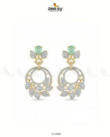 Golden Royal Round Zirconia Earrings Golden Mint Green Earrings - Zeesy Jewellery Pakistan | Premium Artificial & Imitation Jewellery