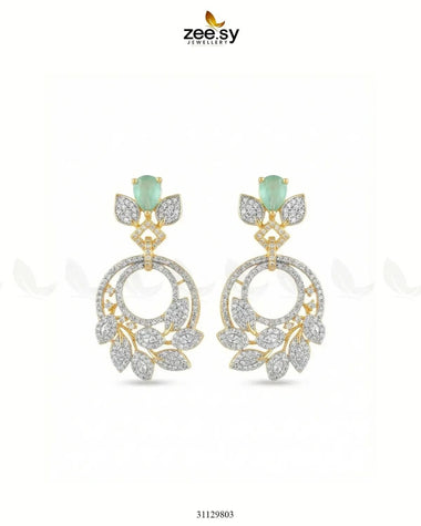 Golden Royal Round Zirconia Earrings Golden Mint Green Earrings - Zeesy Jewellery Pakistan | Premium Artificial & Imitation Jewellery