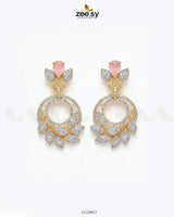 Golden Royal Round Zirconia Earrings Golden Mint Pink Earrings - Zeesy Jewellery Pakistan | Premium Artificial & Imitation Jewellery