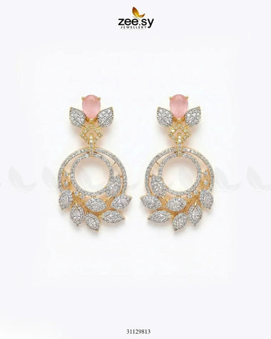 Golden Royal Round Zirconia Earrings Golden Mint Pink Earrings - Zeesy Jewellery Pakistan | Premium Artificial & Imitation Jewellery