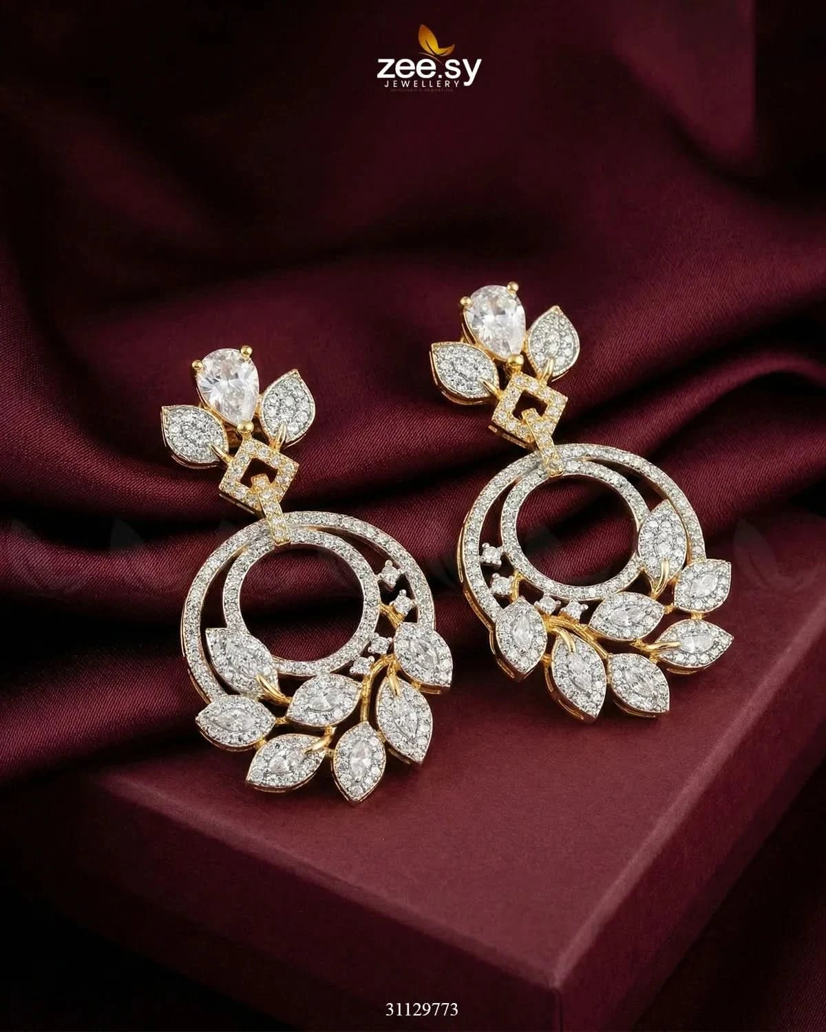 Golden Royal Round Zirconia Earrings Earrings - Zeesy Jewellery Pakistan | Premium Artificial & Imitation Jewellery