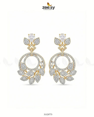 Golden Royal Round Zirconia Earrings Golden White Earrings - Zeesy Jewellery Pakistan | Premium Artificial & Imitation Jewellery