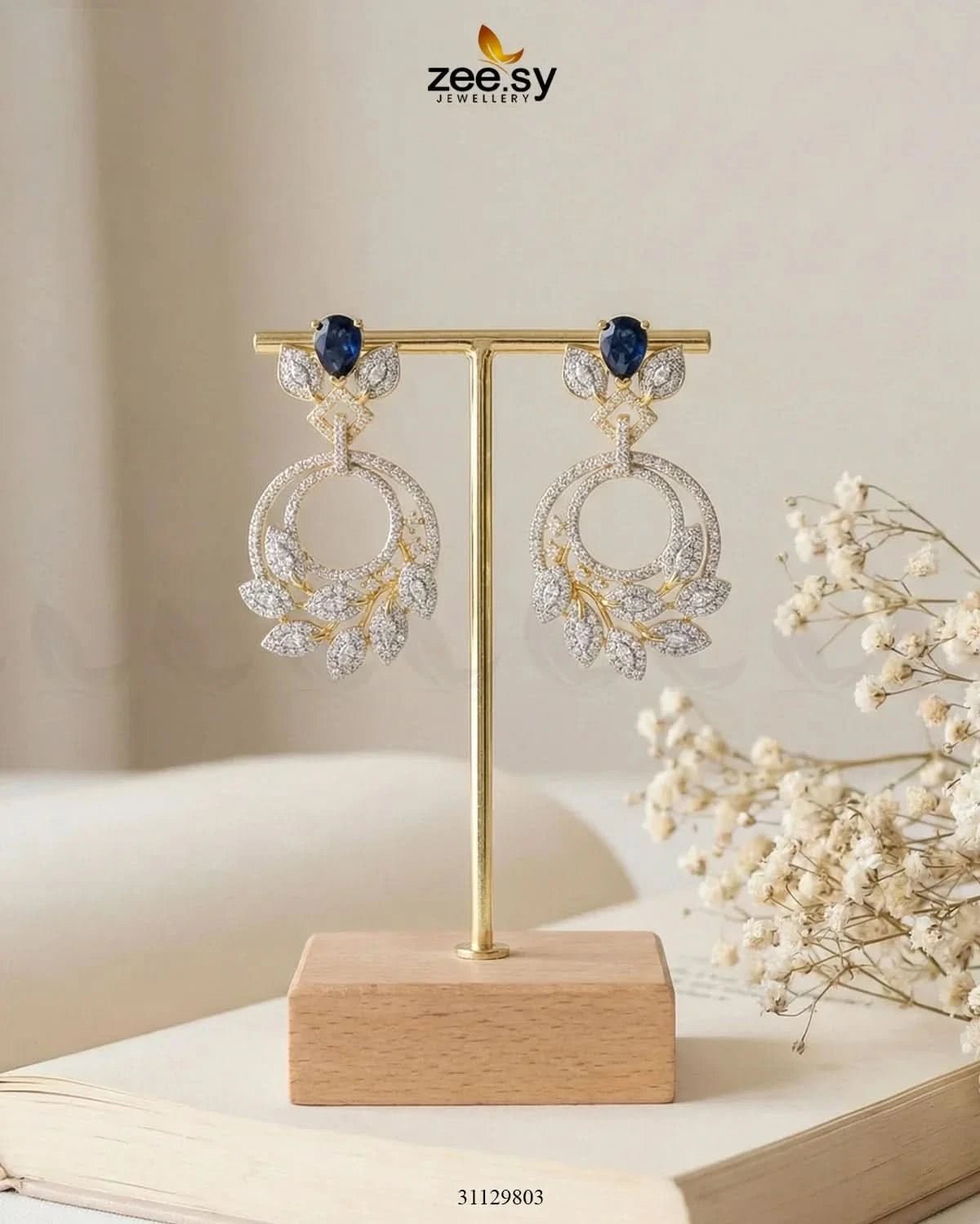 Golden Royal Round Zirconia Earrings Earrings - Zeesy Jewellery Pakistan | Premium Artificial & Imitation Jewellery