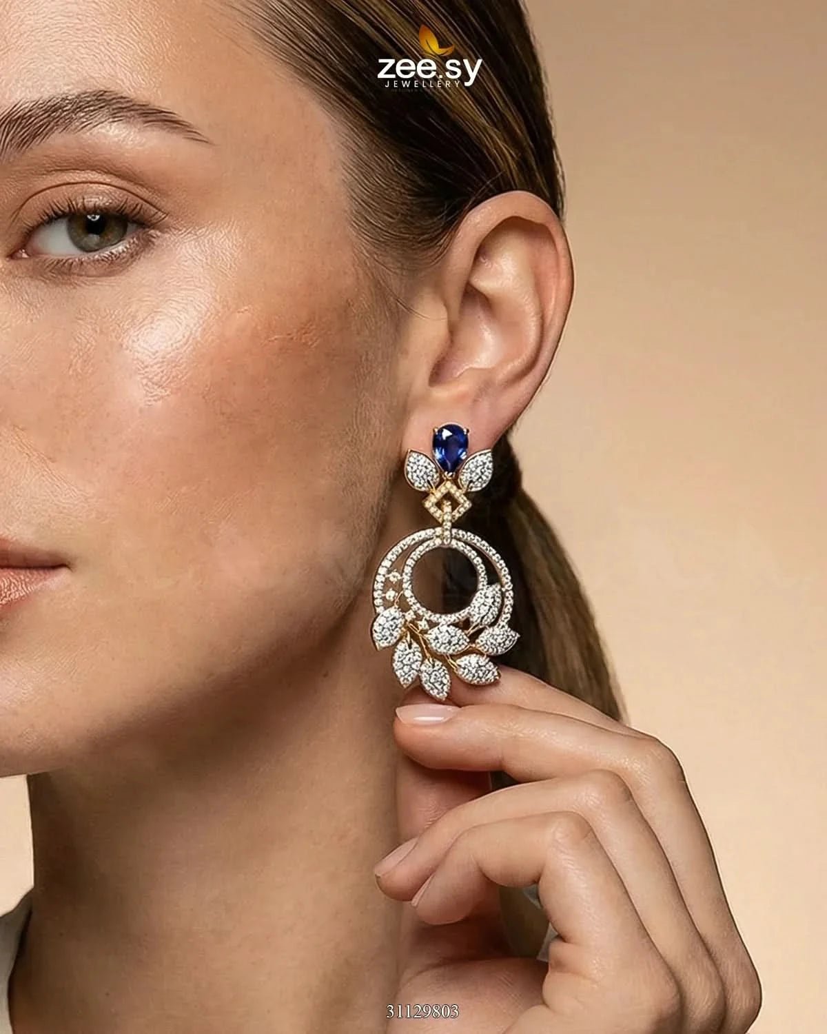 Golden Royal Round Zirconia Earrings Earrings - Zeesy Jewellery Pakistan | Premium Artificial & Imitation Jewellery