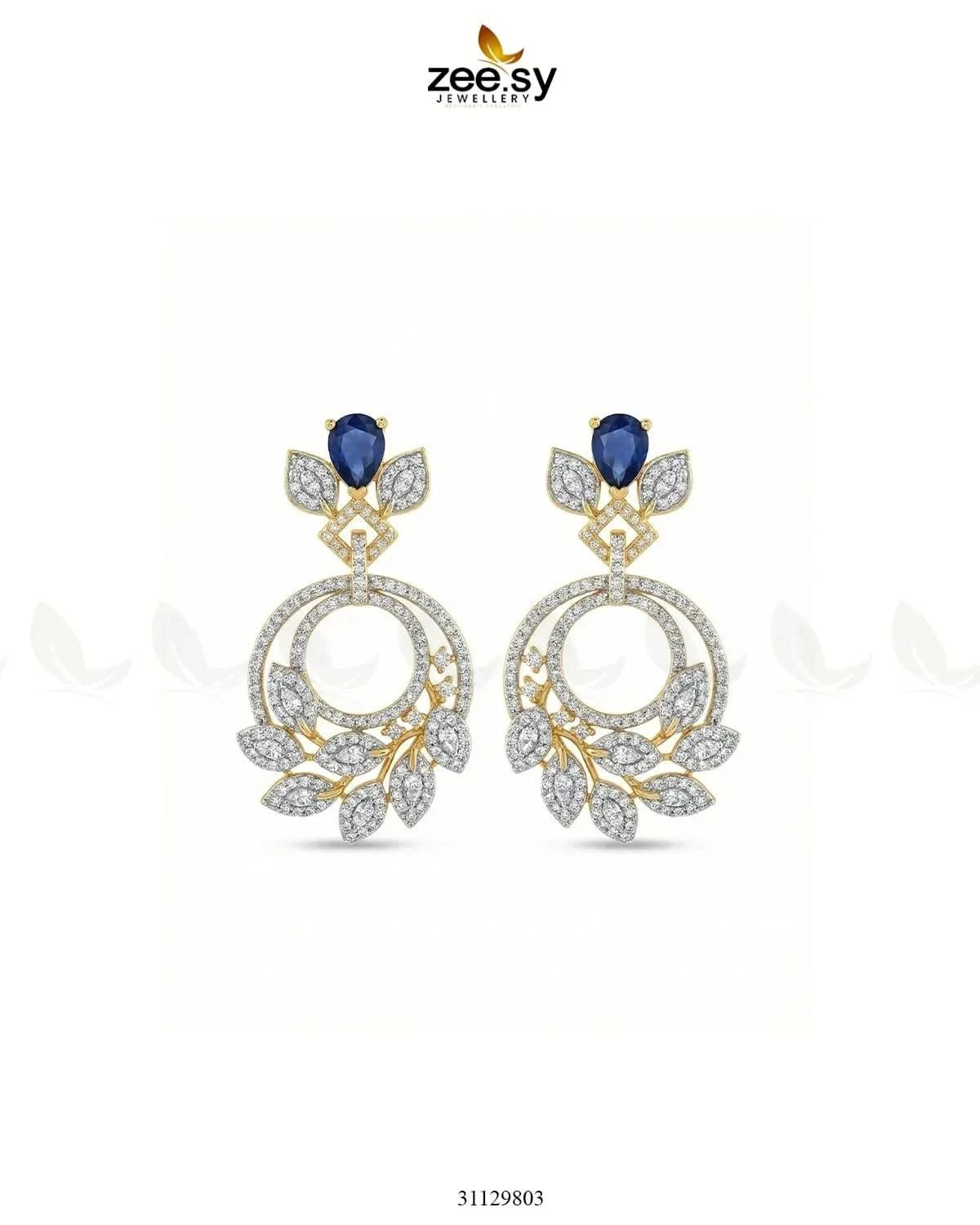 Golden Royal Round Zirconia Earrings Golden Blue Earrings - Zeesy Jewellery Pakistan | Premium Artificial & Imitation Jewellery