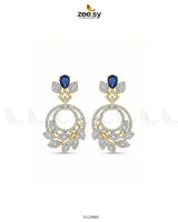 Golden Royal Round Zirconia Earrings Golden Blue Earrings - Zeesy Jewellery Pakistan | Premium Artificial & Imitation Jewellery