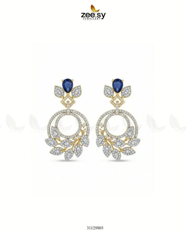 Golden Royal Round Zirconia Earrings Golden Blue Earrings - Zeesy Jewellery Pakistan | Premium Artificial & Imitation Jewellery