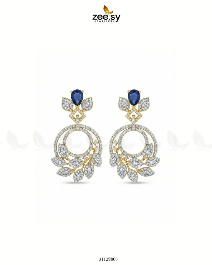 Golden Royal Round Zirconia Earrings Golden Blue Earrings - Zeesy Jewellery Pakistan | Premium Artificial & Imitation Jewellery