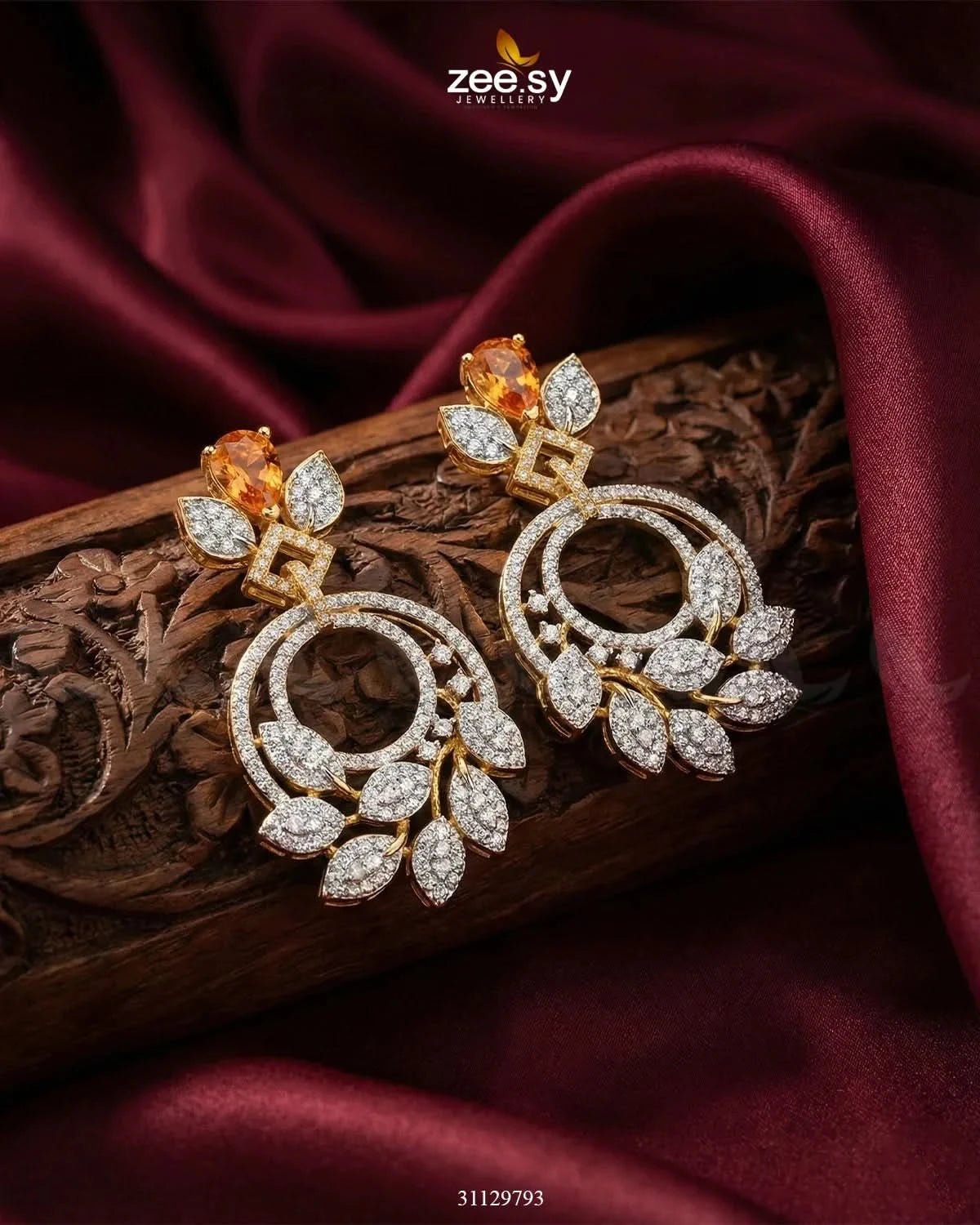 Golden Royal Round Zirconia Earrings Earrings - Zeesy Jewellery Pakistan | Premium Artificial & Imitation Jewellery