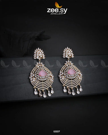 EARRINGS-0559 Golden Pink Earrings - Zeesy Jewellery Pakistan | Premium Artificial & Imitation Jewellery