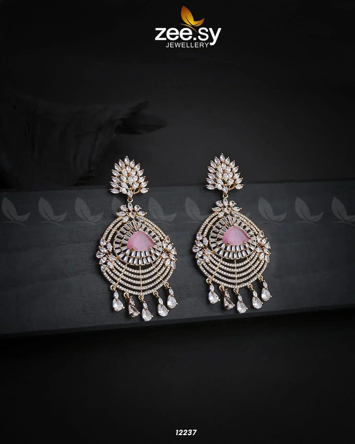 EARRINGS-0559 Golden Pink Earrings - Zeesy Jewellery Pakistan | Premium Artificial & Imitation Jewellery