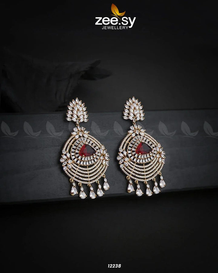 EARRINGS-0559 Golden Red Earrings - Zeesy Jewellery Pakistan | Premium Artificial & Imitation Jewellery