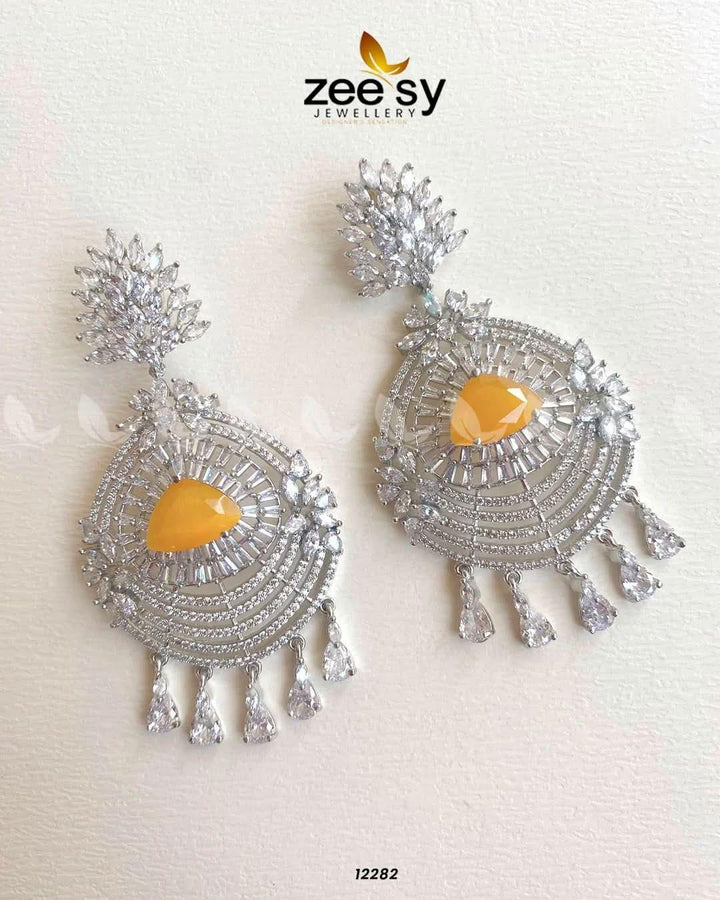 EARRINGS-0559 Silver Yellow Earrings - Zeesy Jewellery Pakistan | Premium Artificial & Imitation Jewellery
