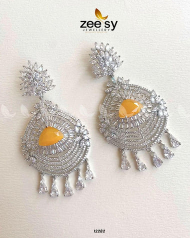 EARRINGS-0559 Silver Yellow Earrings - Zeesy Jewellery Pakistan | Premium Artificial & Imitation Jewellery