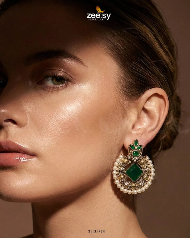 Bella Round Bold Stone Earrings Earrings - Zeesy Jewellery Pakistan | Premium Artificial & Imitation Jewellery
