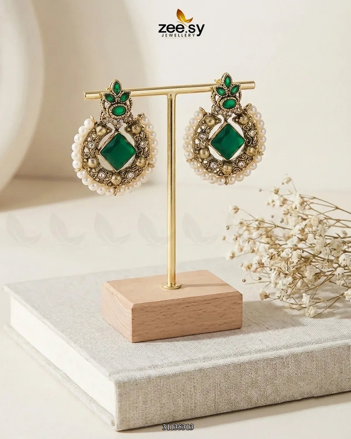 Bella Round Bold Stone Earrings Earrings - Zeesy Jewellery Pakistan | Premium Artificial & Imitation Jewellery