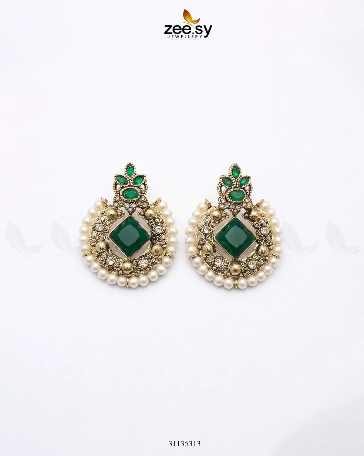 Bella Round Bold Stone Earrings Golden Green Earrings - Zeesy Jewellery Pakistan | Premium Artificial & Imitation Jewellery